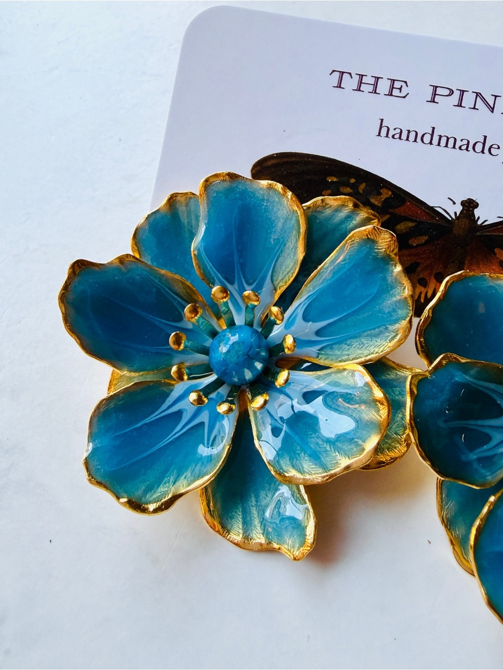 NWT The Pink Reef Hand-Painted Flower Stud Earrings Blue - Picture 4 of 6